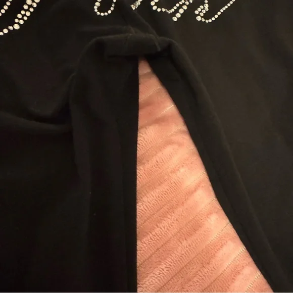 VS Pink All-Day Cotton Foldover Flare Leggings Pure Black Shine Size L - Picture 6 of 7